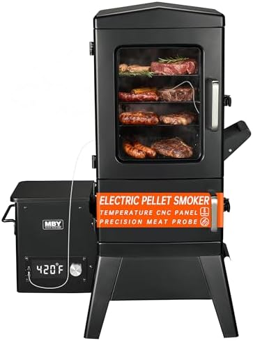 Large Vertical Electric Smoker Grill   633 sq in   4 Rack BBQ Smoker with Built in Meat Probe  Wood Chip Loader &Weather Resistant Cover   Perfect for Steak  Fish  Ribs  Black