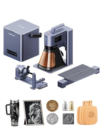 LaserPecker Grabador y cortador láser dual LP5 de 20 W, velocidad de 0.394 in/s para metal, madera/vidrio, precisión de 0.000 in con purificador de aire y extensiones giratorias/deslizantes, paquete