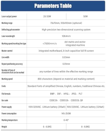 Laser Marking Machine 30W Portable Laser Engraving Machine Lens 100x100mm for Copper  Steel  Leather  Paper  Metal Without battery Class 1 Laser Output Power 0 39mW
