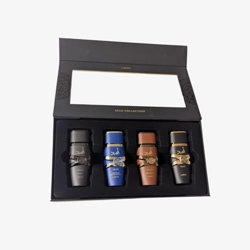 Lattafa Asad 4 Piece Gift Set 25ml   Mens Oriental Fragrance Collection   Asad  Elixir  Bourbon & Asad Zanzibar LE