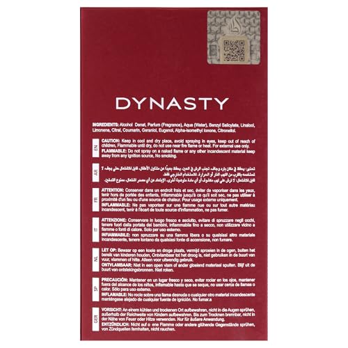 Lattafa Dynasty – Fragancia duradera en aerosol, fresca, especiada, aromática – Eau de Parfum para unisex, 3.4 onzas / 100 ml
