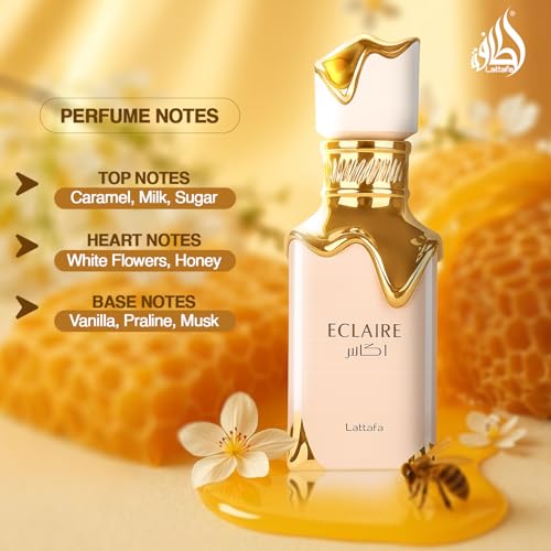 Lattafa Eclaire   Vanilla  Caramel  Sweet  Floral   Eau de Parfum Long Lasting Fragrance for Women  3 40 Ounce / 100 ml