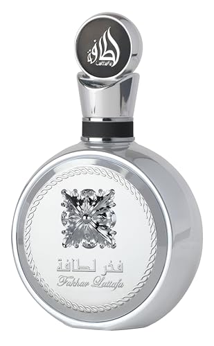 Lattafa Fakhar Platin Eau de Parfum para hombre, 3.4 fl oz, fragancia picante de madera con bergamota, jengibre y sándalo, aroma audaz y moderno, perfume árabe de larga duración