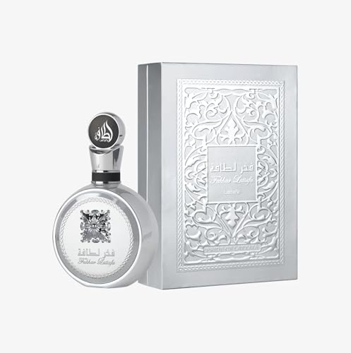 Lattafa Fakhar Platin Eau de Parfum para hombre, 3.4 fl oz, fragancia picante de madera con bergamota, jengibre y sándalo, aroma audaz y moderno, perfume árabe de larga duración
