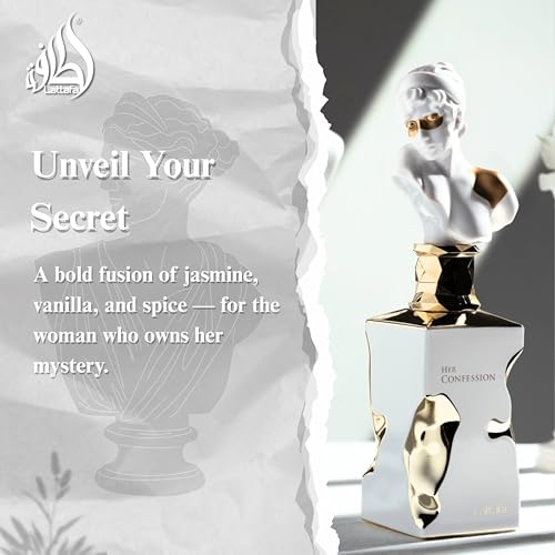 Lattafa Su Confesión - Vainilla, Floral, Ámbar, Almizcle - Eau de Parfum Fragancia de Larga Duración para Mujeres, 3.40 Onzas / 100 ml