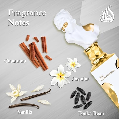 Lattafa Su Confesión - Vainilla, Floral, Ámbar, Almizcle - Eau de Parfum Fragancia de Larga Duración para Mujeres, 3.40 Onzas / 100 ml
