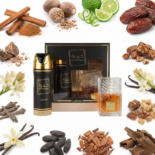 Lattafa Khamrah 2 Pcs Giftset With 100ml Edp   200ml Perfumed Spray