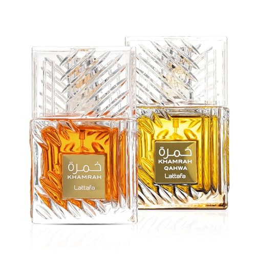 Lattafa Khamrah & Khamrah Qahwa Eau De Parfum Unisex 3 4 Fl Oz   Long Lasting Arabic Perfume for Men & Women   Luxury Fragrance Gift Set   Spicy  Sweet & Woody Scent