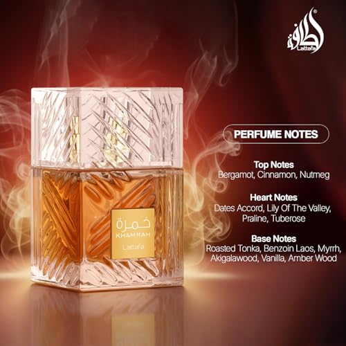 Lattafa Khamrah   Vanilla  Warm Spicy  Amber  Cinnamon   Eau de Parfum Long Lasting Fragrance for Unisex  3 40 Ounce / 100 ml