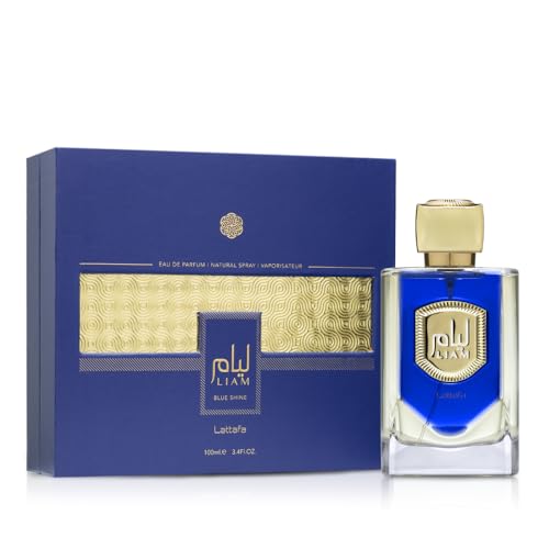 Lattafa Liam Blue Shine Eau de Parfum en espray unisex, 3.4 onzas