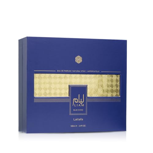 Lattafa Liam Blue Shine Eau de Parfum en espray unisex, 3.4 onzas