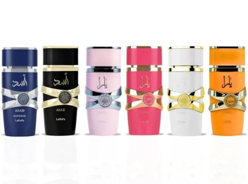 Lattafa Perfume Set   Collection of 6 x 3 4 Oz  100ml   Pink Yara  Yara Moi  Yara Tous  Yara Candy  Asad & Asad Zanzibar   Long Lasting Eau De Parfum Gift Set for Women & Men
