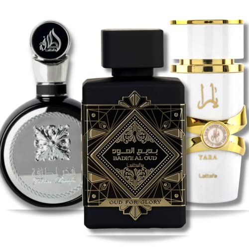 Lattafa Perfumes Badee Al Oud for Unisex 4 Piece Eau de Parfum Gift Set  Oud for Glory   Sublime   Amethyst   Honor & Glory  3 4 Ounce/100 ml each