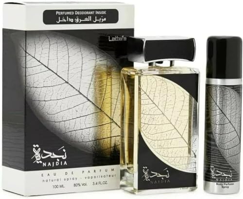 Lattafa Perfumes Najdia 2 Piece Set for Men  3 4 Ounce Eau de Parfum Spray   1 7 Ounce Deodorant Spray 