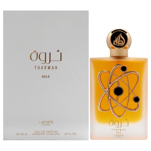 Lattafa Perfumes Tharwah Gold for Unisex Eau de Parfum Spray  3 4 Ounce