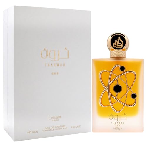 Lattafa Perfumes Tharwah Gold for Unisex Eau de Parfum Spray  3 4 Ounce