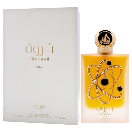Lattafa Perfumes Tharwah Gold for Unisex Eau de Parfum Spray  3 4 Ounce
