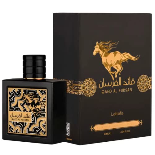 Lattafa Qaed Al Fursan - Eau de Parfum - Fragancia de larga duración unisex con sabor a fruta oriental, frutal, fresca, madera de ámbar, 3.40 onzas líquidas