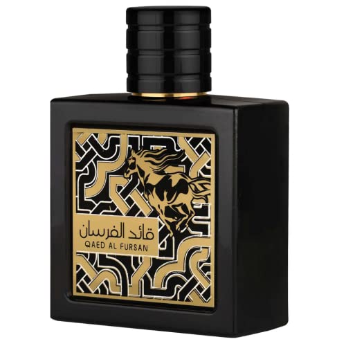 Lattafa Qaed Al Fursan - Eau de Parfum - Fragancia de larga duración unisex con sabor a fruta oriental, frutal, fresca, madera de ámbar, 3.40 onzas líquidas