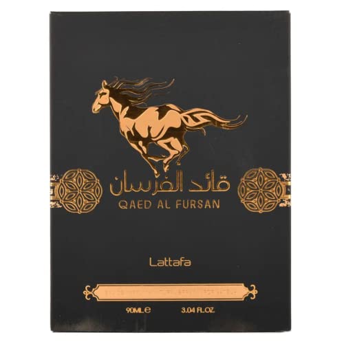 Lattafa Qaed Al Fursan - Eau de Parfum - Fragancia de larga duración unisex con sabor a fruta oriental, frutal, fresca, madera de ámbar, 3.40 onzas líquidas