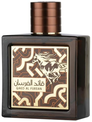 Lattafa Qaed Al Fursan - Eau de Parfum - Fragancia de larga duración unisex con sabor a fruta oriental, frutal, fresca, madera de ámbar, 3.40 onzas líquidas