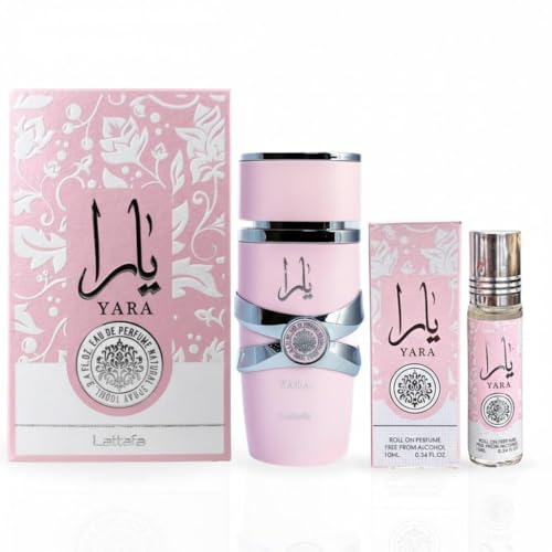 Lattafa Yara 2 piece Fragrance Bundle for Women  3 4 Oz Eau de Parfum Spray   0 34 Oz Concentrated Perfume Oil 