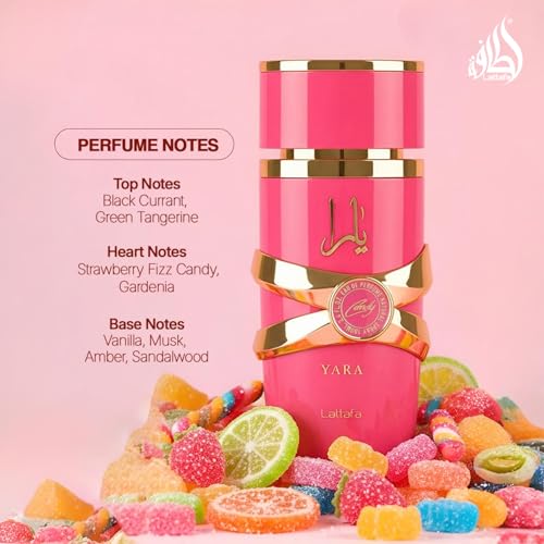 Lattafa Yara Candy   Vanilla  Fruity  Citrus  Floral   Eau de Parfum Long Lasting Fragrance for Women  3 40 Ounce / 100 ml