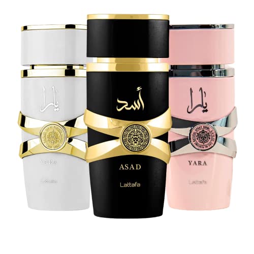 Lattafa for Women 3 Piece Eau de Parfum Gift Set  Yara   Yara Moi   Asad  3 4 Ounce/100 ml each
