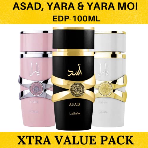 Lattafa for Women 3 Piece Eau de Parfum Gift Set  Yara   Yara Moi   Asad  3 4 Ounce/100 ml each