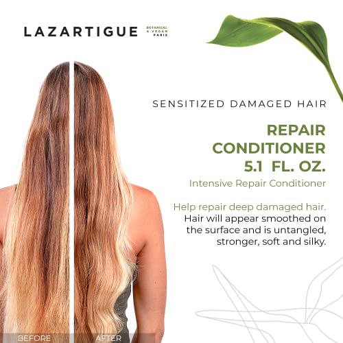 Lazartigue Repair Conditioner, Vegetal Keratin & Hyaluronic Acid, Restorative Care for Damaged Hair, Vegan, Sulfate & Silicone Free