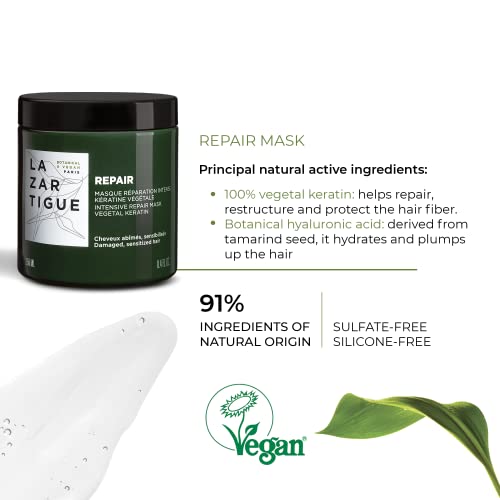 Lazartigue Repair Mask   Keratin Treatment for Damaged Hair   Restructures Hair Fiber & Reduce Split Ends   Vegan  Sulfate & Silicone Free