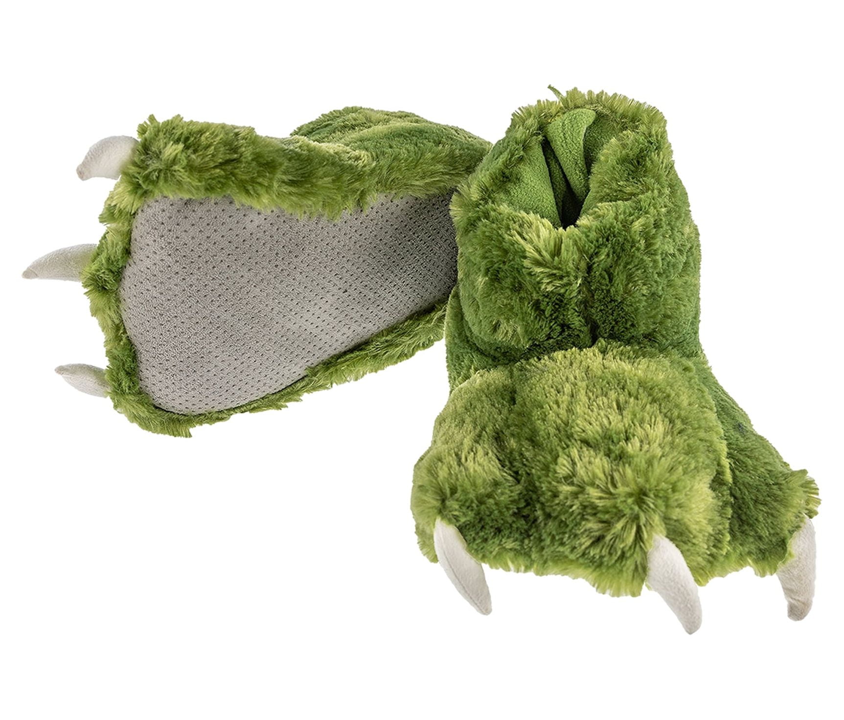 LazyOne Animal Paw Slippers  Green Dinosaur  Child and Adult Unisex Furry Slipper  Large