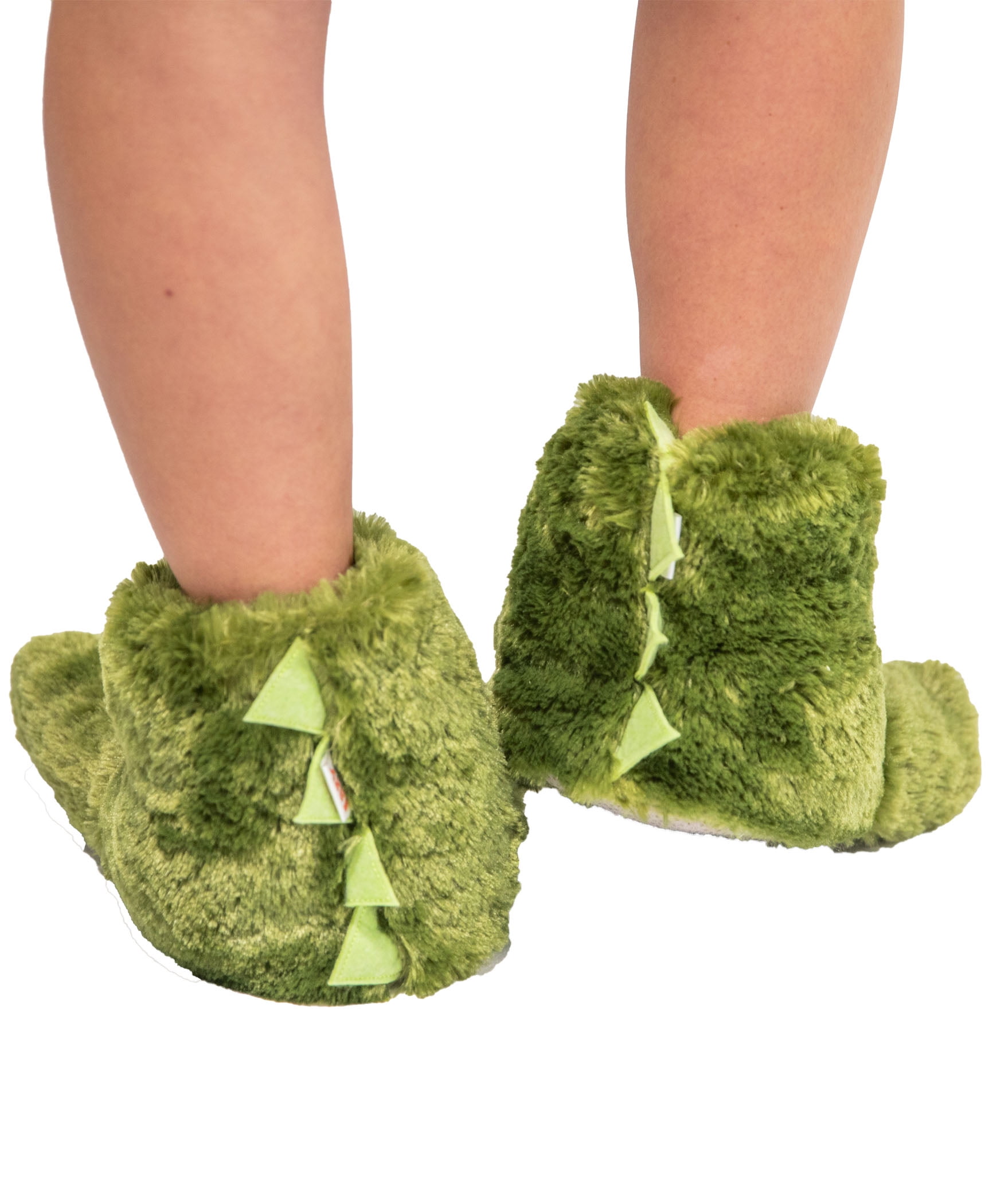 LazyOne Animal Paw Slippers  Green Dinosaur  Child and Adult Unisex Furry Slipper  Large