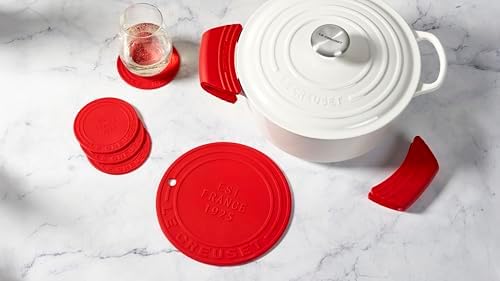 Le Creuset Silicone Set of 2 Handle Grips  5 x 2 1/2 Each  Cerise