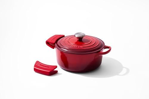 Le Creuset Silicone Set of 2 Handle Grips  5 x 2 1/2 Each  Cerise