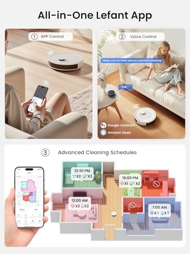Lefant LiDAR Robot Vacuum and Mop  75 Day Self Emptying  6000Pa Strong Suction  Customized Cleaning  Multi Floor Mapping  130 Min Runtime  2 4G/5G WiFi/Alexa/APP/iWatch  M2L Plus