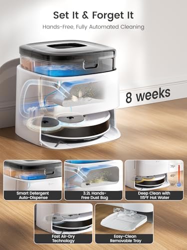 Lefant M3 Robot Vacuum  Auto Mop Washing  12000Pa Suction  Self Emptying & Refilling  9mm Mop Lifting  200RPM Spinning Mops  Smart Obstacle Avoidance  White