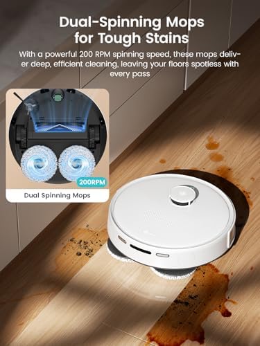 Lefant M3 Robot Vacuum  Auto Mop Washing  12000Pa Suction  Self Emptying & Refilling  9mm Mop Lifting  200RPM Spinning Mops  Smart Obstacle Avoidance  White