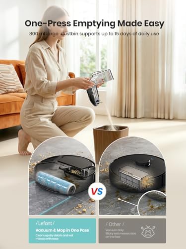 Lefant Robot Vacuum and Mop  20000Pa Strong Suction  Self Cleaning Roller Mop with Auto Drying  LiDAR Navigation & Obstacle Avoidance  Tangle Free Pet Hair  Slim  800ml Dustbin  5G WiFi  M210 Pro OMNI
