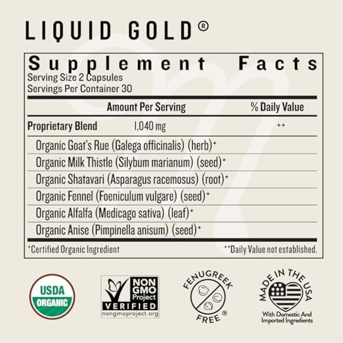 Legendairy Milk Liquid Gold Lactation Support   Lactation Supplement with Organic Goats Rue  Milk Thistle  Shatavari  Fennel  Alfalfa & Anise   Breastfeeding Supplements  60 Count