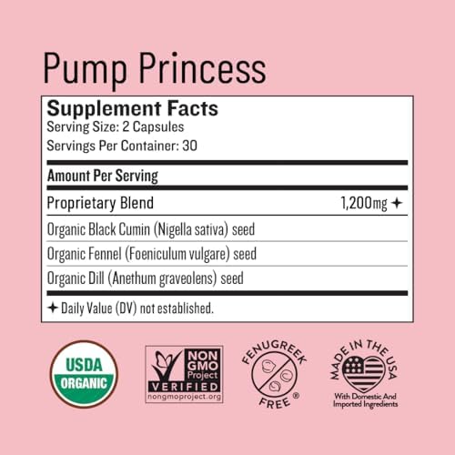 Legendairy Milk Pump Princess Lactation Supplement   Breastfeeding Supplements for Milk Supply Increase and Milkflow   Organic Black Cumin  Fennel and Dill Seeds  Fenugreek Free   60 Capsules