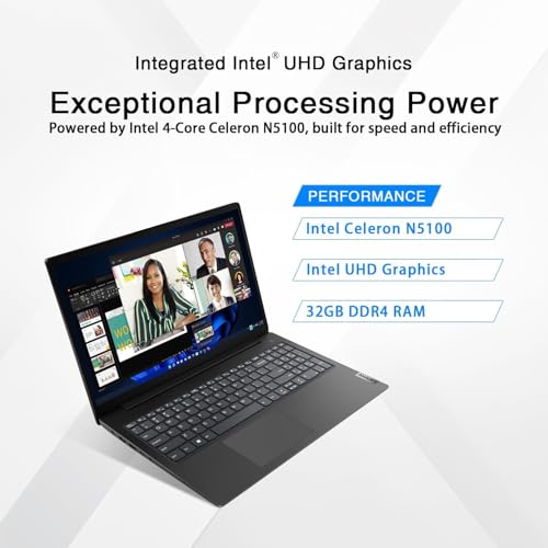 Lenovo Nueva computadora portátil comercial V15 2025 • Procesador Intel Celeron N5100 de 4 núcleos • 16 GB de RAM • SSD de 1 TB • Pantalla FHD de 15.6 (1920 x 1080) • Luz azul baja • Ethernet RJ-45