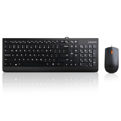 Lenovo 300 USB Combo  Full Size Wired Keyboard & Mouse  Ergonomic  Left or Right Hand Mouse  Optical Mouse  GX30M39606  Black