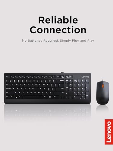 Lenovo 300 USB Combo  Full Size Wired Keyboard & Mouse  Ergonomic  Left or Right Hand Mouse  Optical Mouse  GX30M39606  Black