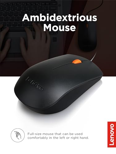 Lenovo 300 USB Combo  Full Size Wired Keyboard & Mouse  Ergonomic  Left or Right Hand Mouse  Optical Mouse  GX30M39606  Black