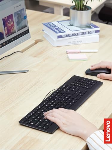 Lenovo 300 USB Combo  Full Size Wired Keyboard & Mouse  Ergonomic  Left or Right Hand Mouse  Optical Mouse  GX30M39606  Black