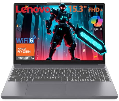 Lenovo Gaming Laptop  15 WUXGA IPS Display  AMD Ryzen 5 7535HS  16GB DDR5 RAM  512GB PCIe SSD  Radeon 660M Graphics  Copilot AI PC  WiFi 6  Bluetooth 5 3  HDMI  Type C  Luna Grey  Windows 11 Home