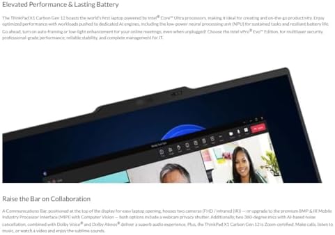Lenovo Gen 12 ThinkPad X1 Carbon Laptop with Intel Ultra 7 155U Processor  14 WUXGA 100  sRGB Non Touch Display  32GB 6400MHz RAM  512GB Gen4 Performance SSD  FHD  IR  RGB Camera  and Windows 11 Pro