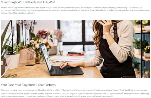 Lenovo Gen 12 ThinkPad X1 Carbon Laptop with Intel Ultra 7 155U Processor  14 WUXGA 100  sRGB Non Touch Display  32GB 6400MHz RAM  512GB Gen4 Performance SSD  FHD  IR  RGB Camera  and Windows 11 Pro
