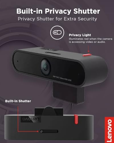 Lenovo HD 1080p Webcam  300 FHD   Black w/ 95  Wide Angle  360  Rotation Pan & Tilt  Dual Microphones  Privacy Shutter